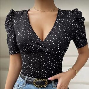 SHEIN Black and White Polka Dot Blouse